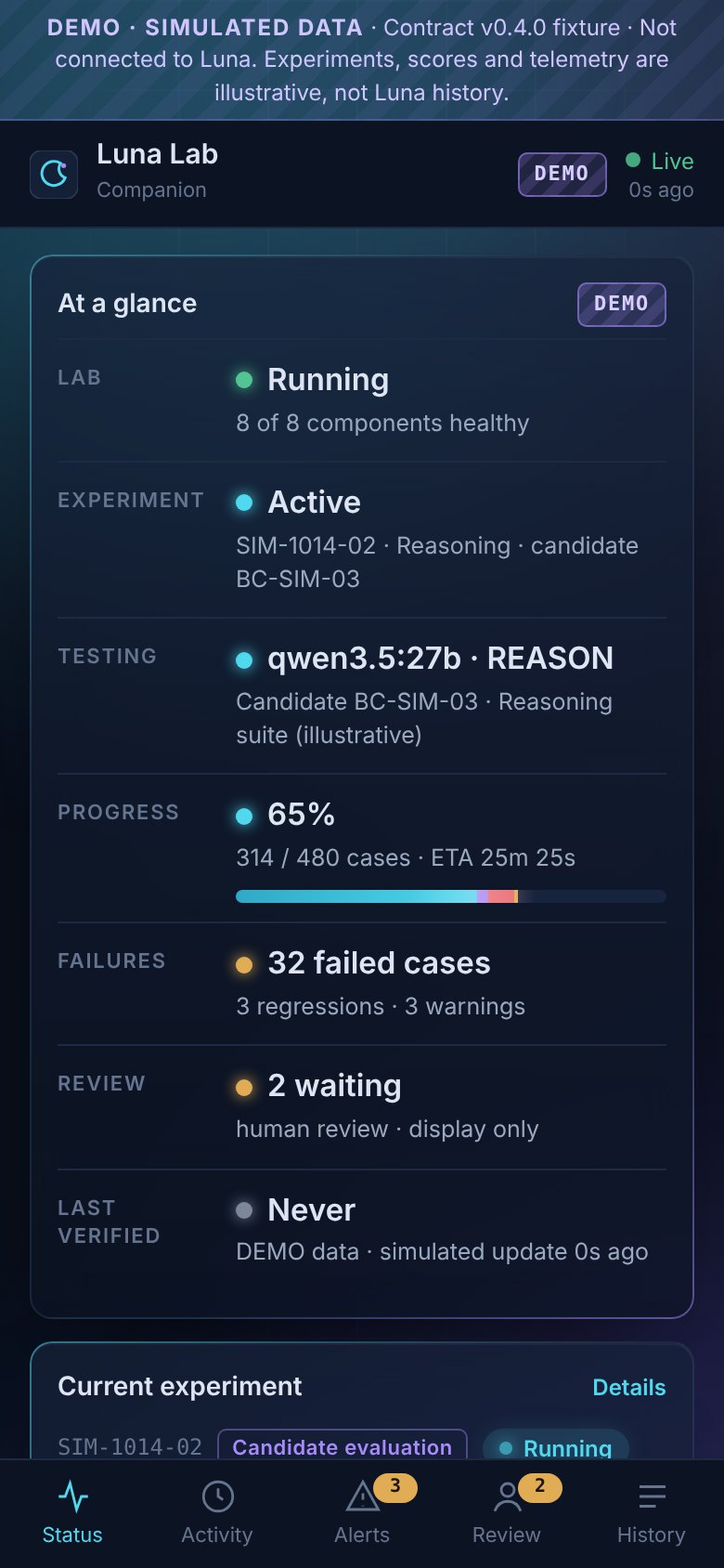 Luna Training Lab phone companion in demo mode